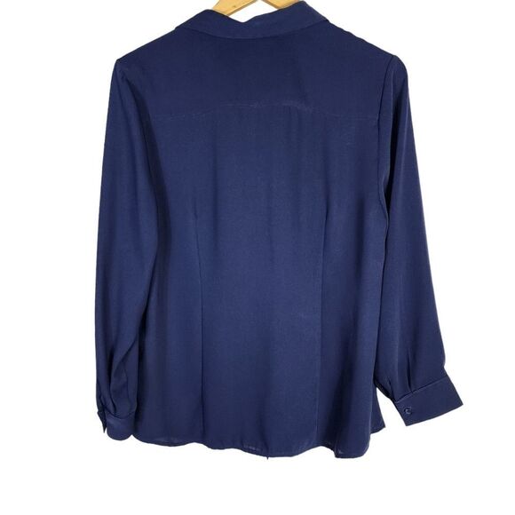 Chicos Blue Ruffle Front Silky Blouse - Picture 6 of 10